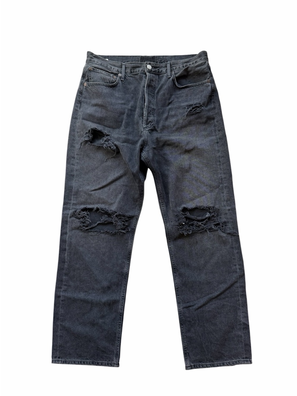 Agolde 90's mid rise loose fit distressed black jeans